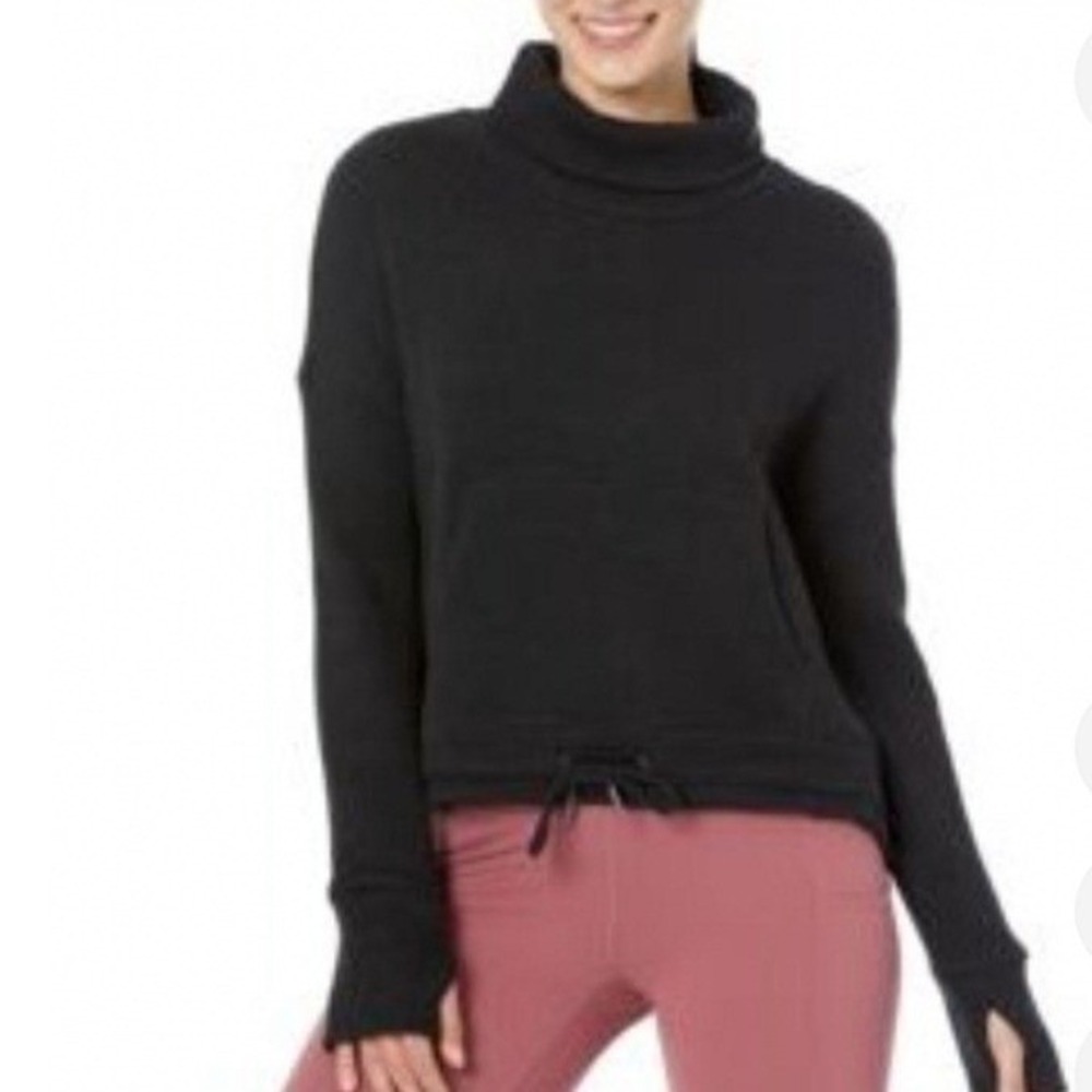 Sweaty Betty Restful Boucle Sweatshirt Black Waffle Knit L Oversized Funnel Neck